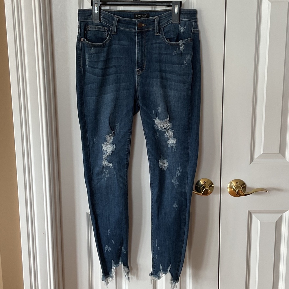Judy Blue Distressed Dark Blue Skinny Jeans
